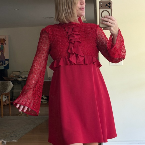 Giambattista Valli Dresses & Skirts - NWT Giambattista Valli Giamba Paris Red Lace Midi Dress Size 6 Ruffle Luxury WOW